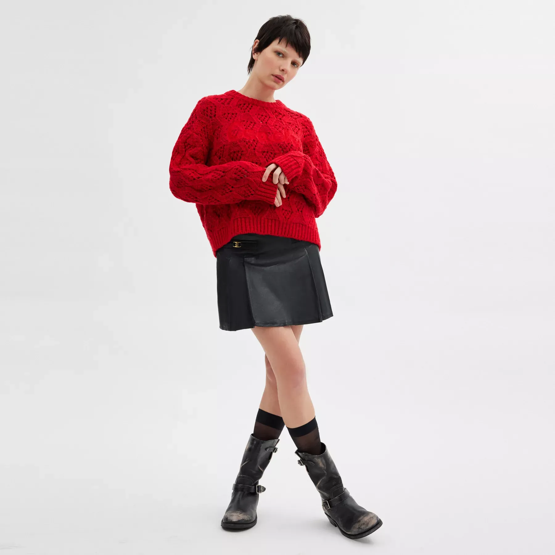 Cable Knit Cursive Signature Cropped Sweater