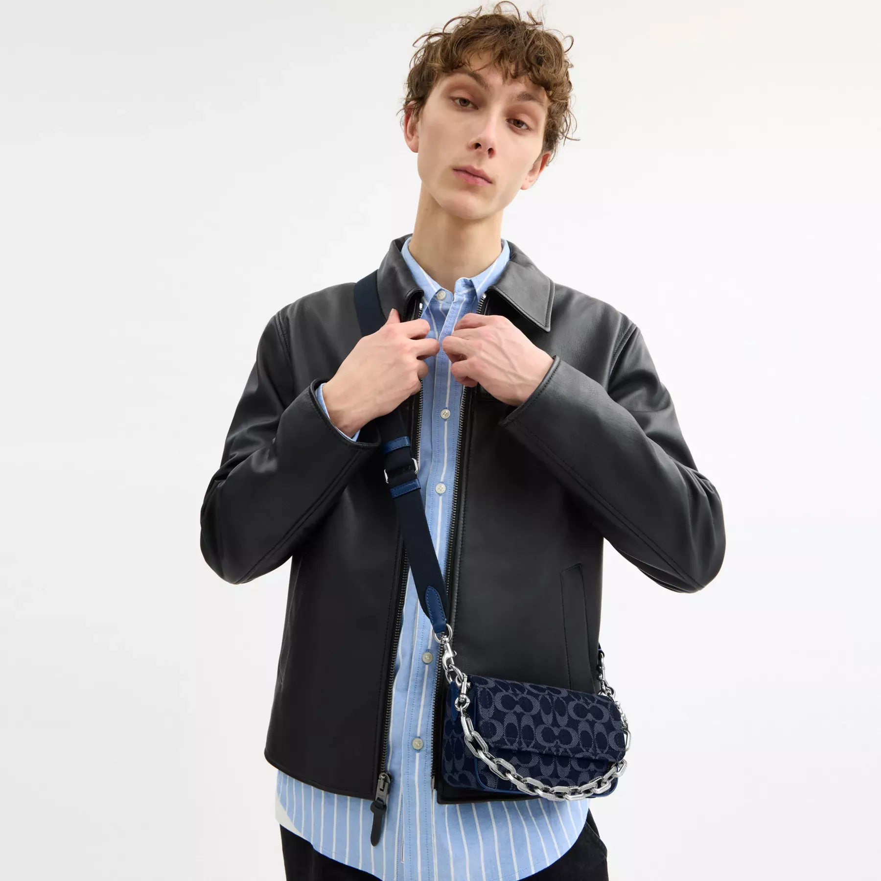 Charter Flap Crossbody Bag 18 In Signature Denim Charter Flap Crossbody Bag 18 In Signature Denim