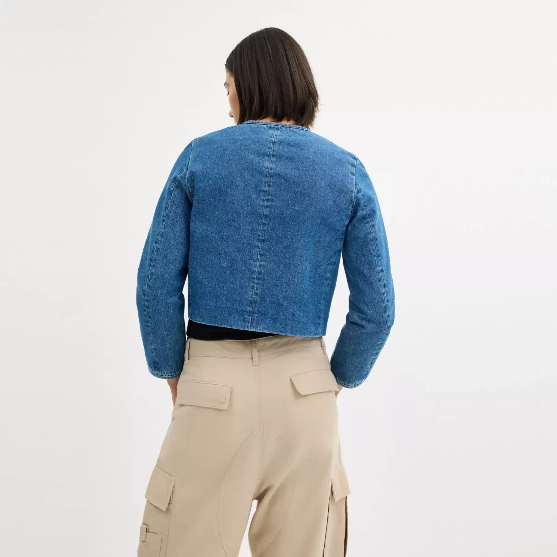 Collarless Denim Jacket In Organic Cotton Collarless Denim Jacket In Organic Cotton