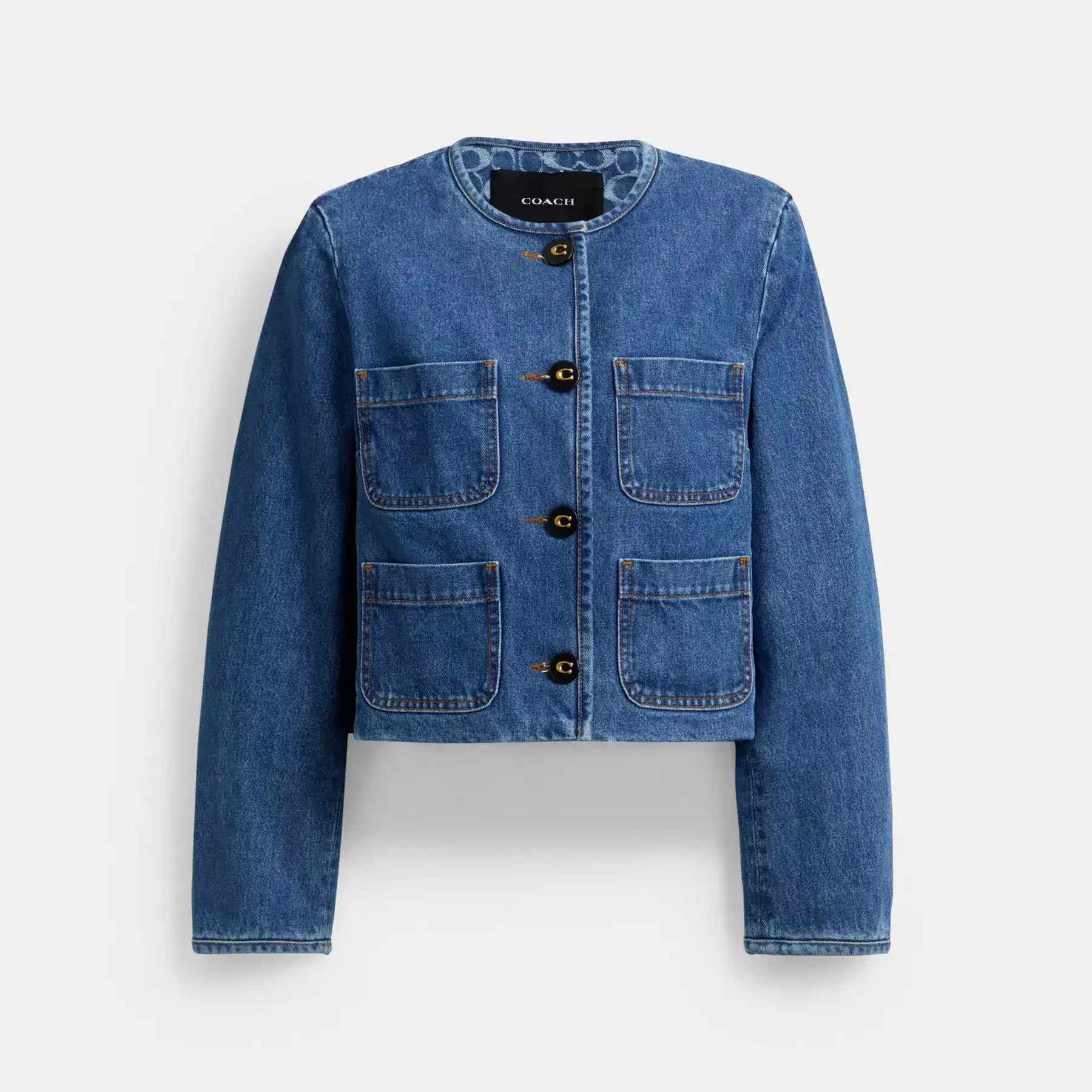 Collarless Denim Jacket In Organic Cotton Collarless Denim Jacket In Organic Cotton
