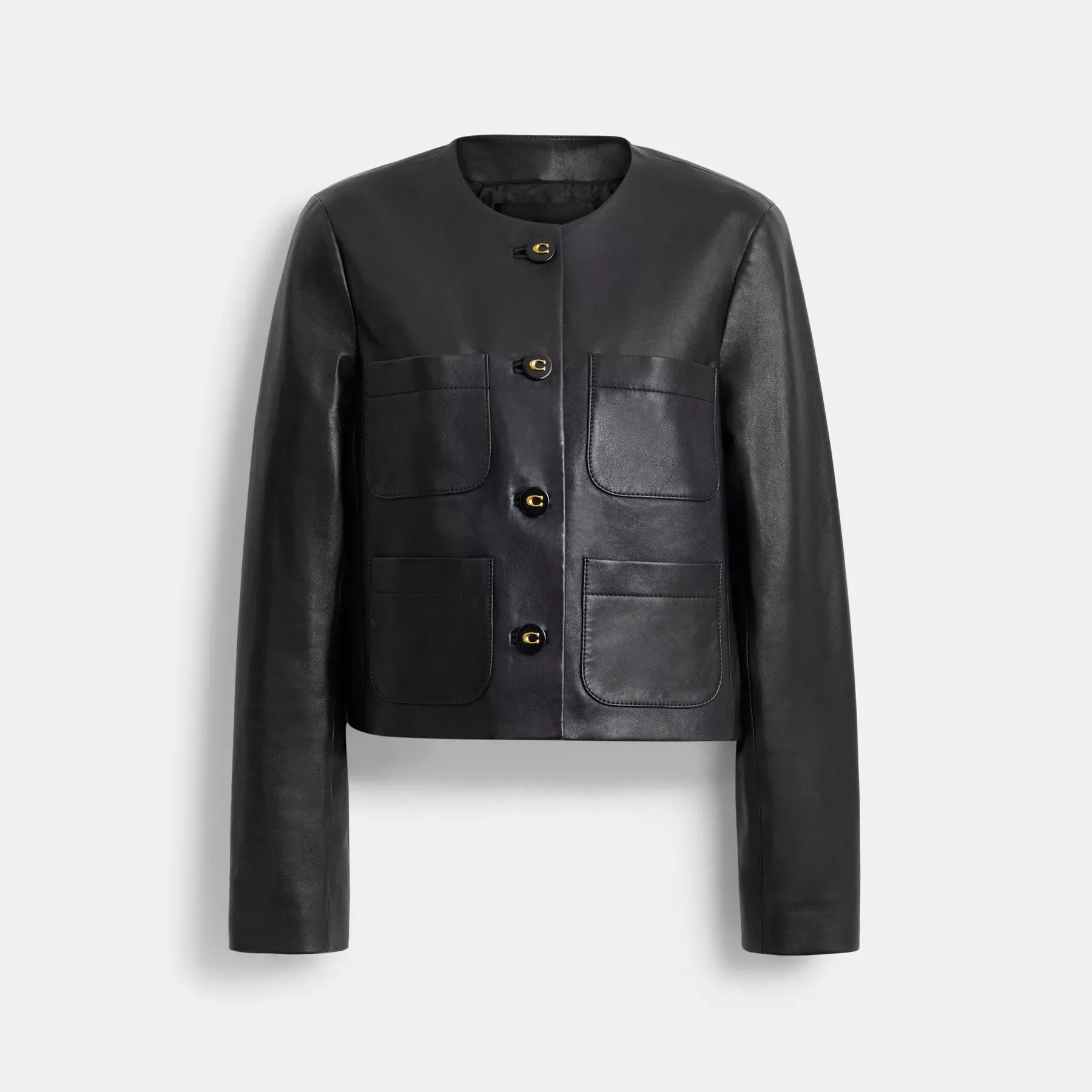 Collarless Leather Jacket Collarless Leather Jacket