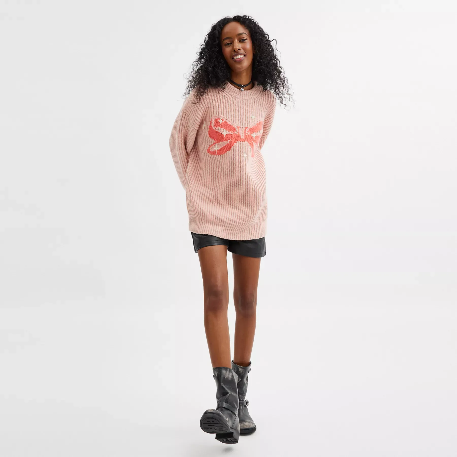 Crewneck Bow Sweater In Recycled Wool Crewneck Bow Sweater In Recycled Wool