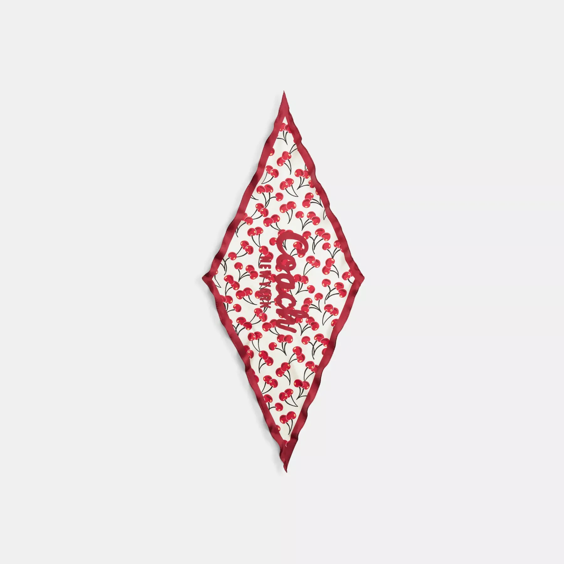 Cursive Coach Script Cherry Swirl Print Silk Diamond Scarf Cursive Coach Script Cherry Swirl Print Silk Diamond Scarf