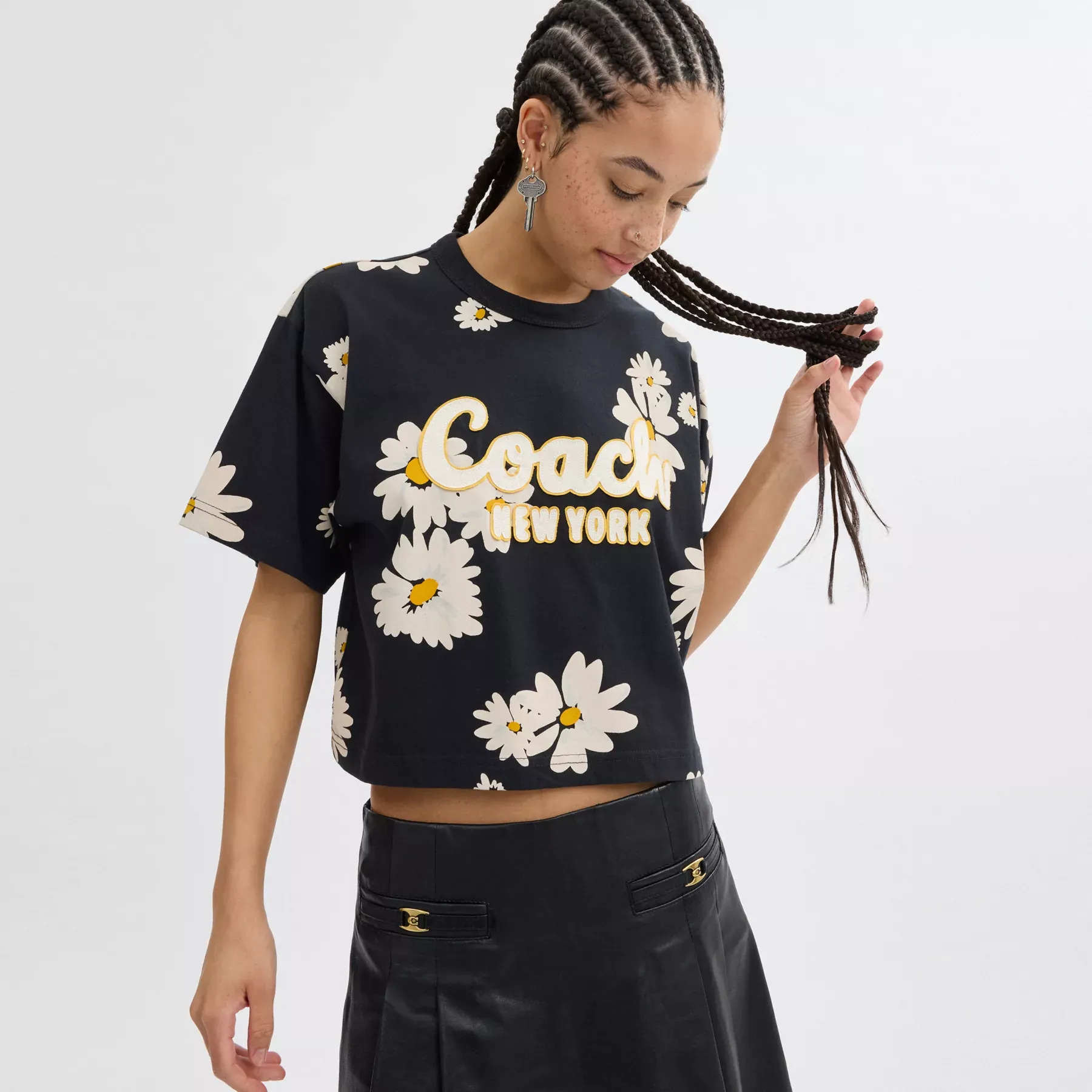 Floral Cropped Signature Script T-Shirt In Organic Cotton Floral Cropped Signature Script T-Shirt In Organic Cotton