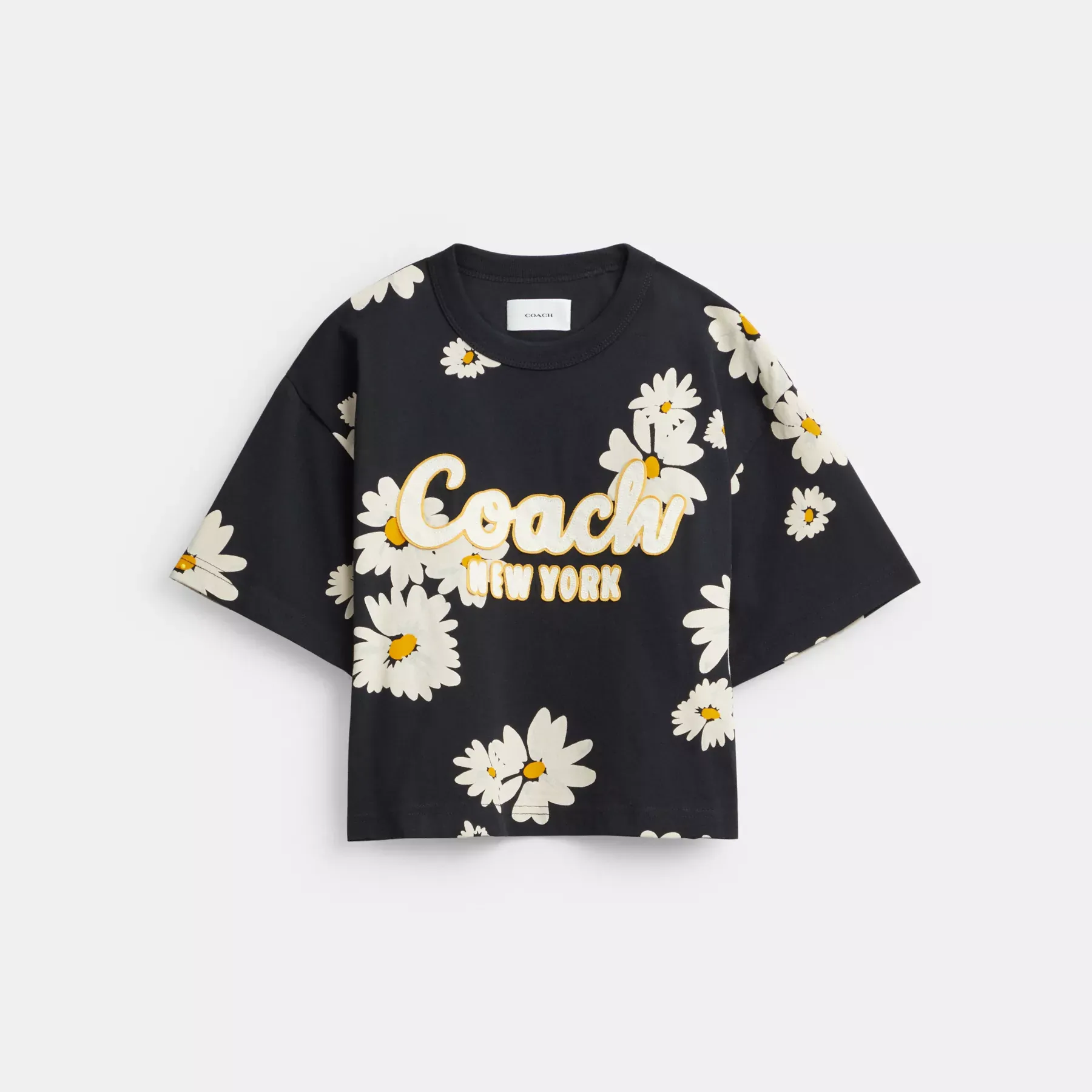 Floral Cropped Signature Script T-Shirt In Organic Cotton Floral Cropped Signature Script T-Shirt In Organic Cotton