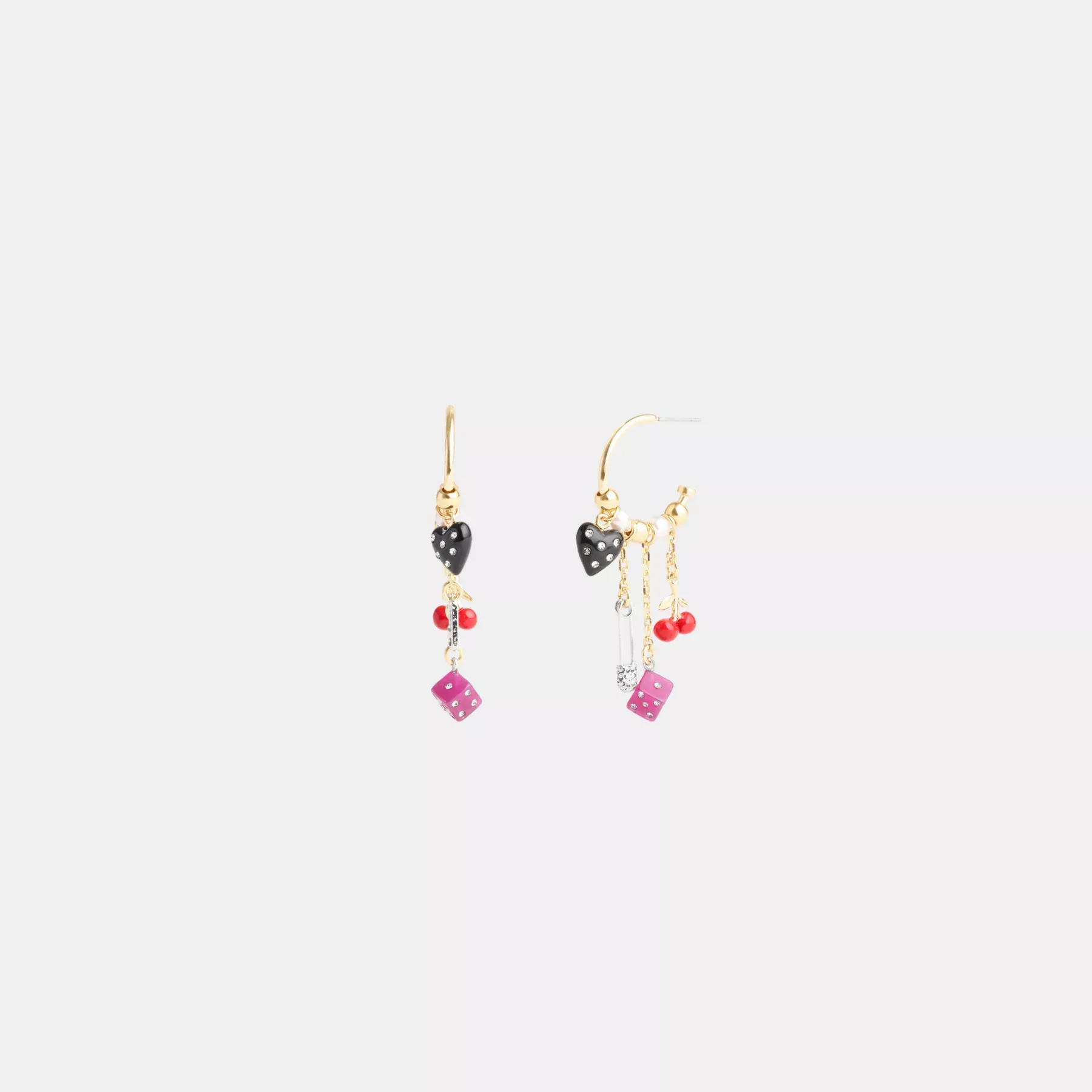 Heart And Dice Charm Hoop Earrings