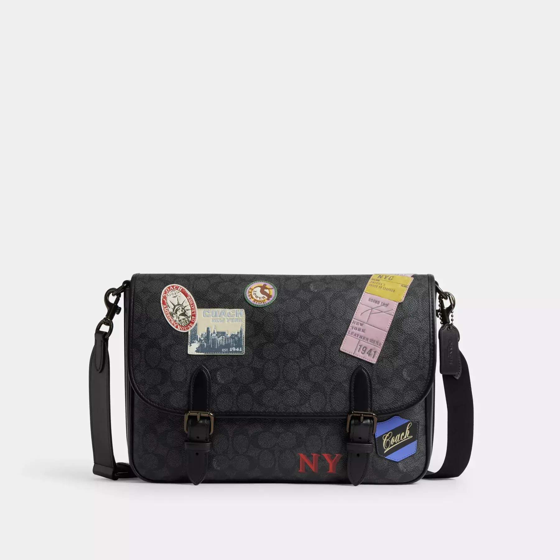 Hitch Messenger Bag In Signature Canvas With Patches Hitch Messenger Bag In Signature Canvas With Patches