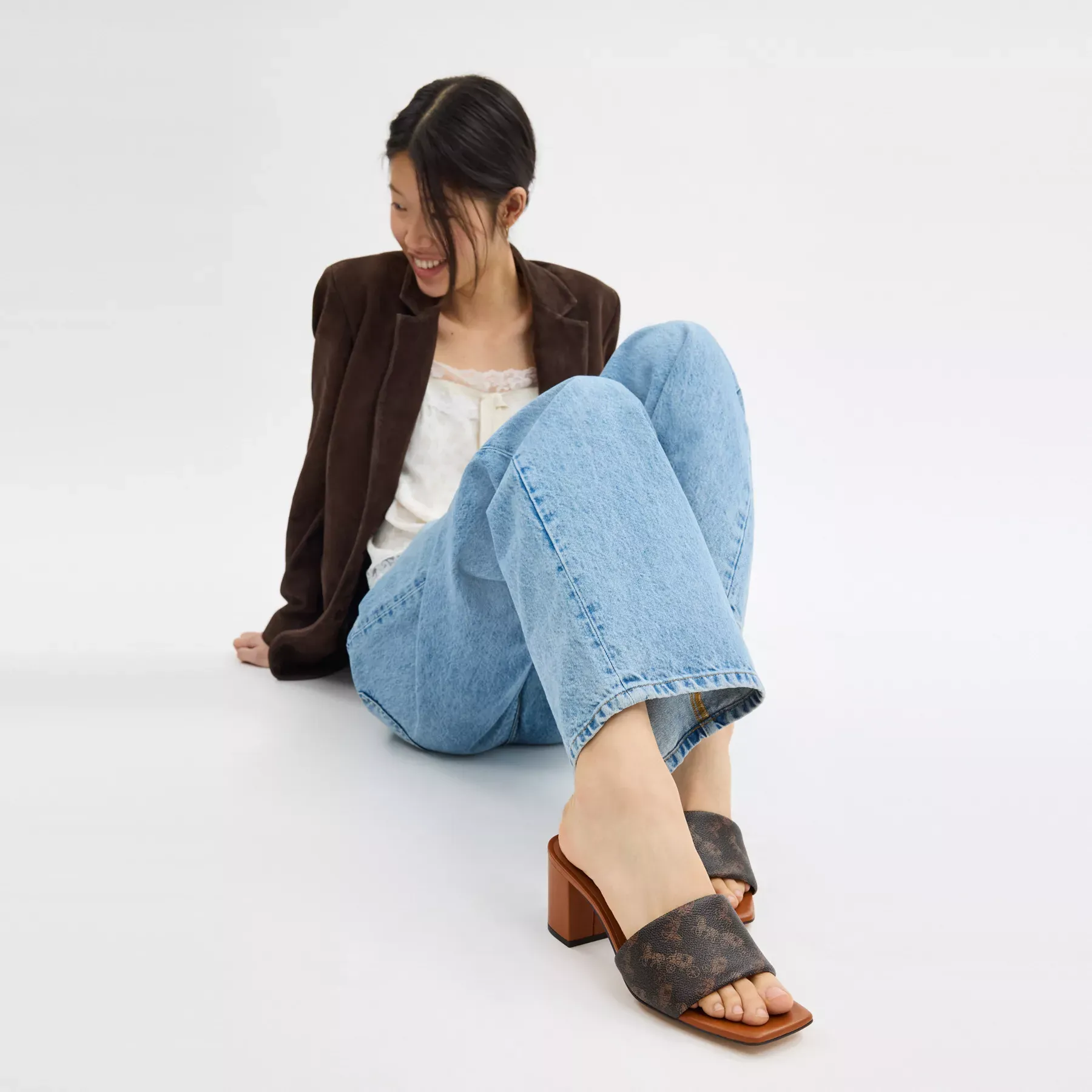 Holly Block Heel Sandal With Horse And Carriage Print Holly Block Heel Sandal With Horse And Carriage Print