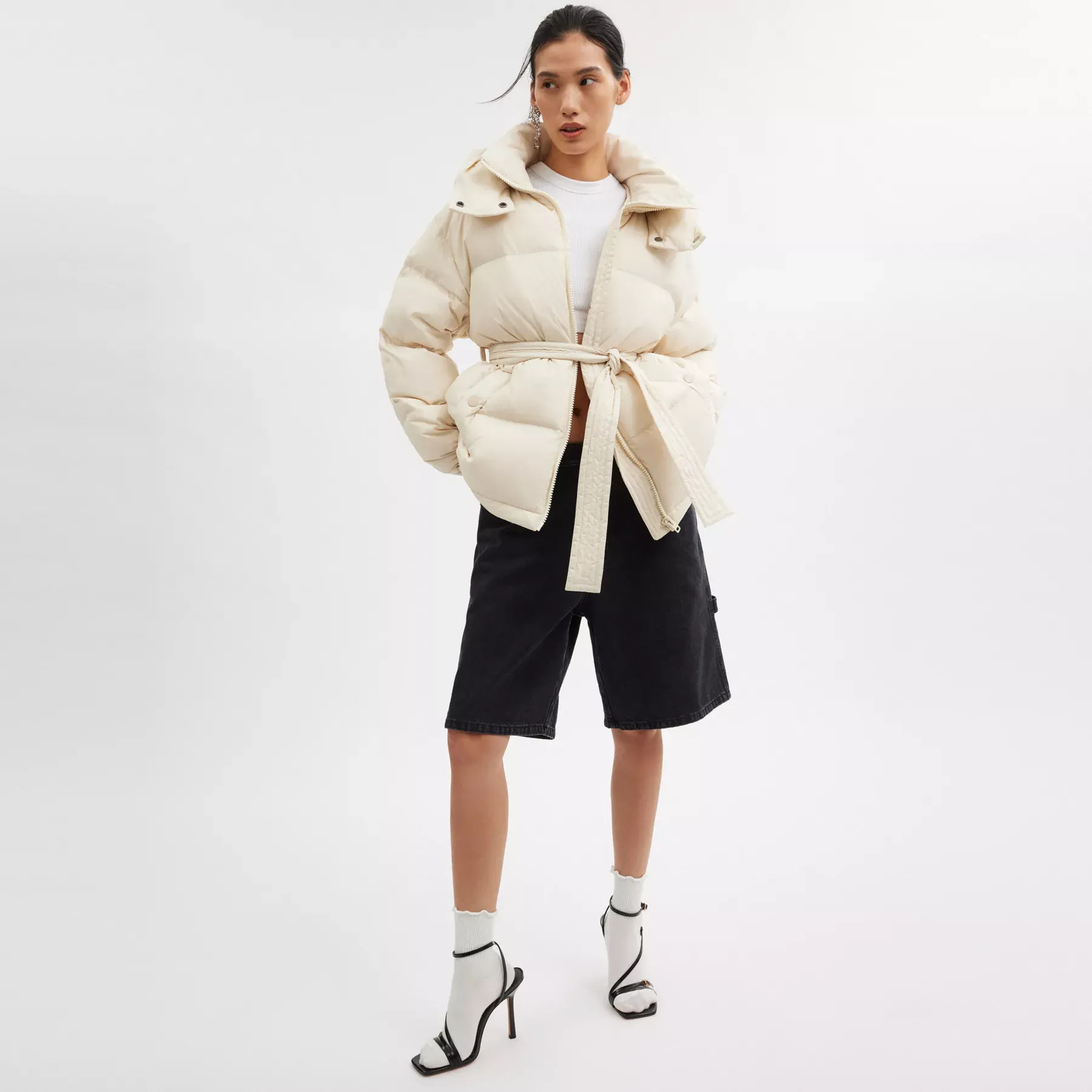 Mid Length Belted Down Jacket In Recycled Polyamide Mid Length Belted Down Jacket In Recycled Polyamide