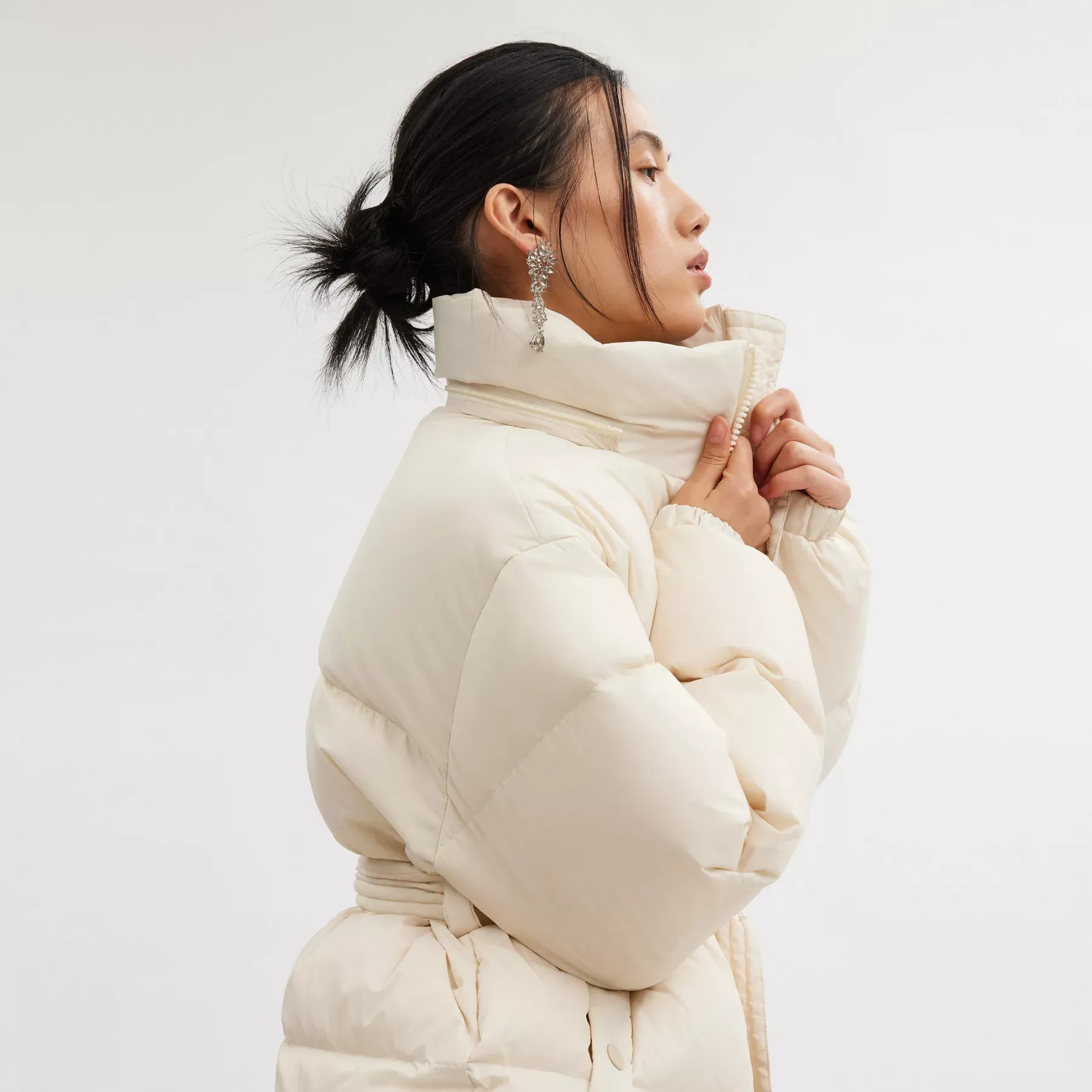 Mid Length Belted Down Jacket In Recycled Polyamide Mid Length Belted Down Jacket In Recycled Polyamide