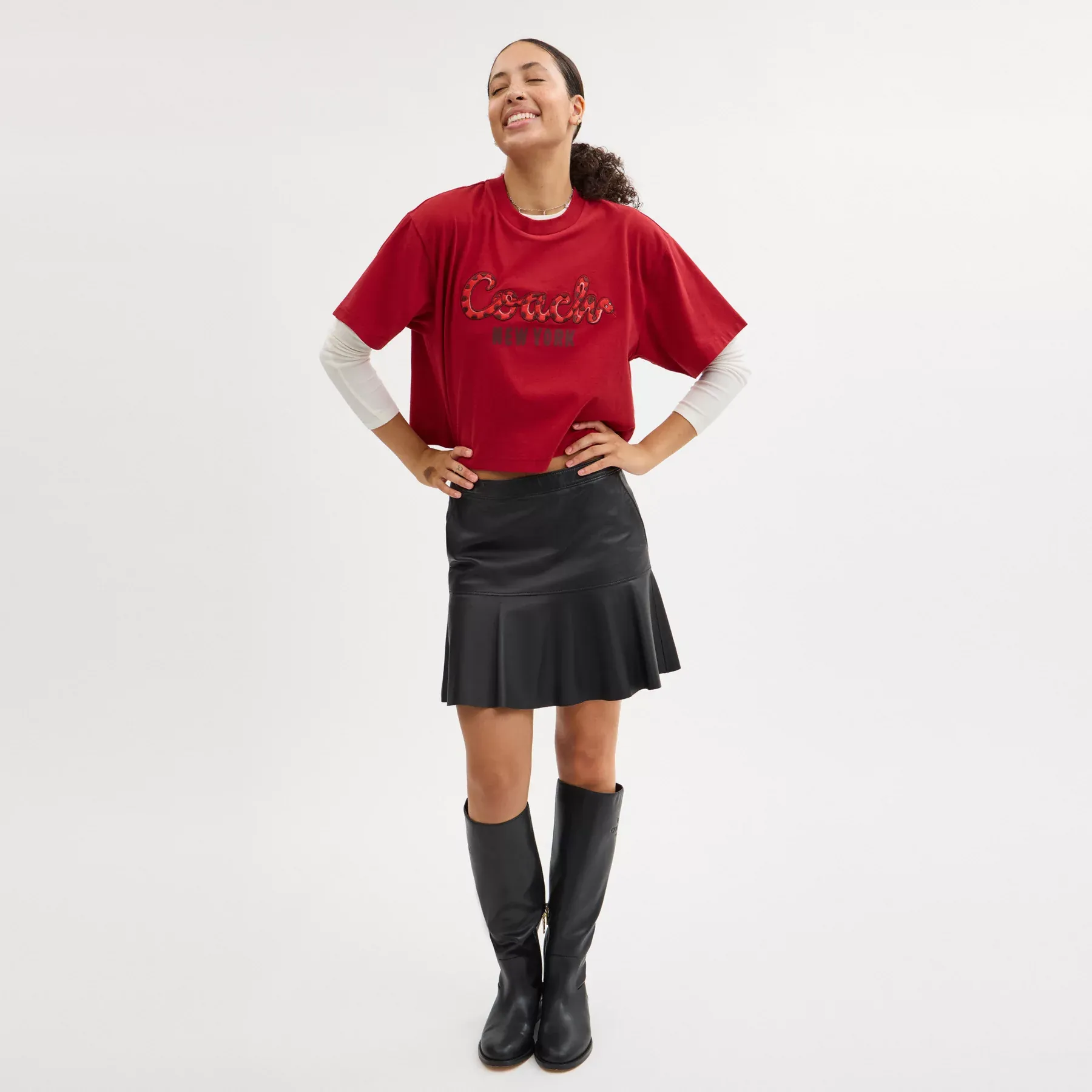 New Year Coach Snake Script Cropped T-Shirt In Organic Cotton New Year Coach Snake Script Cropped T-Shirt In Organic Cotton