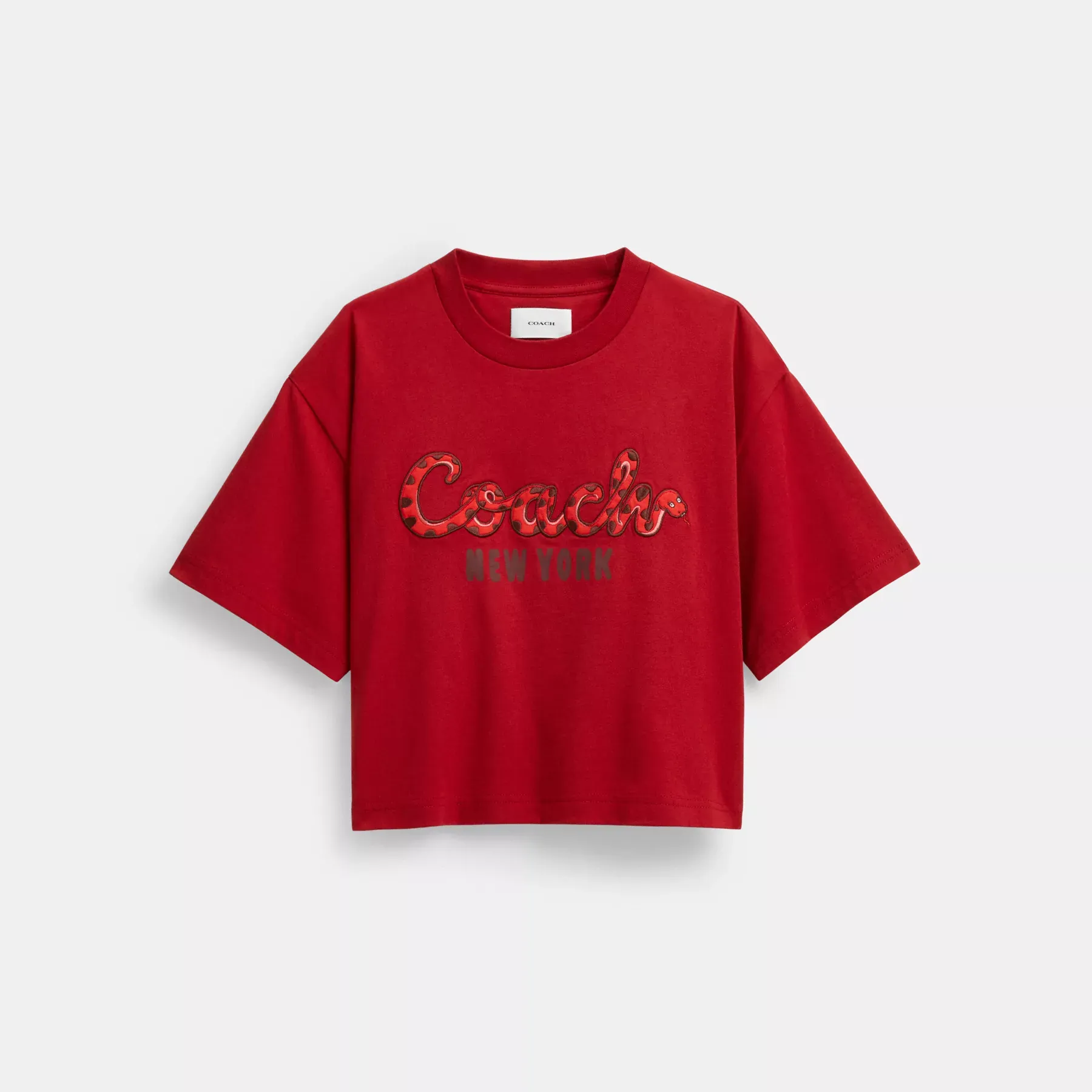 New Year Coach Snake Script Cropped T-Shirt In Organic Cotton New Year Coach Snake Script Cropped T-Shirt In Organic Cotton