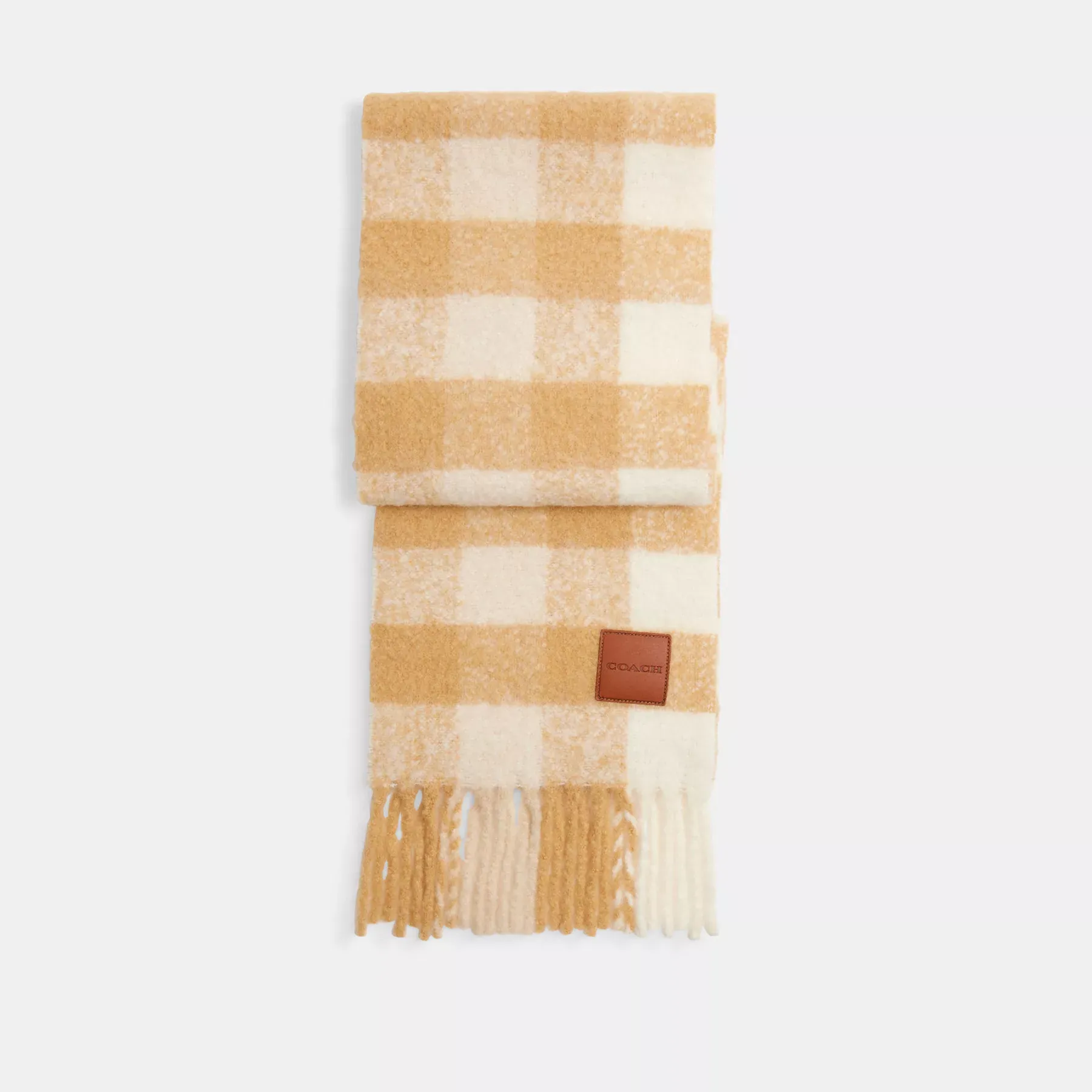 Oversized Plaid Muffler With Leather Patch Oversized Plaid Muffler With Leather Patch