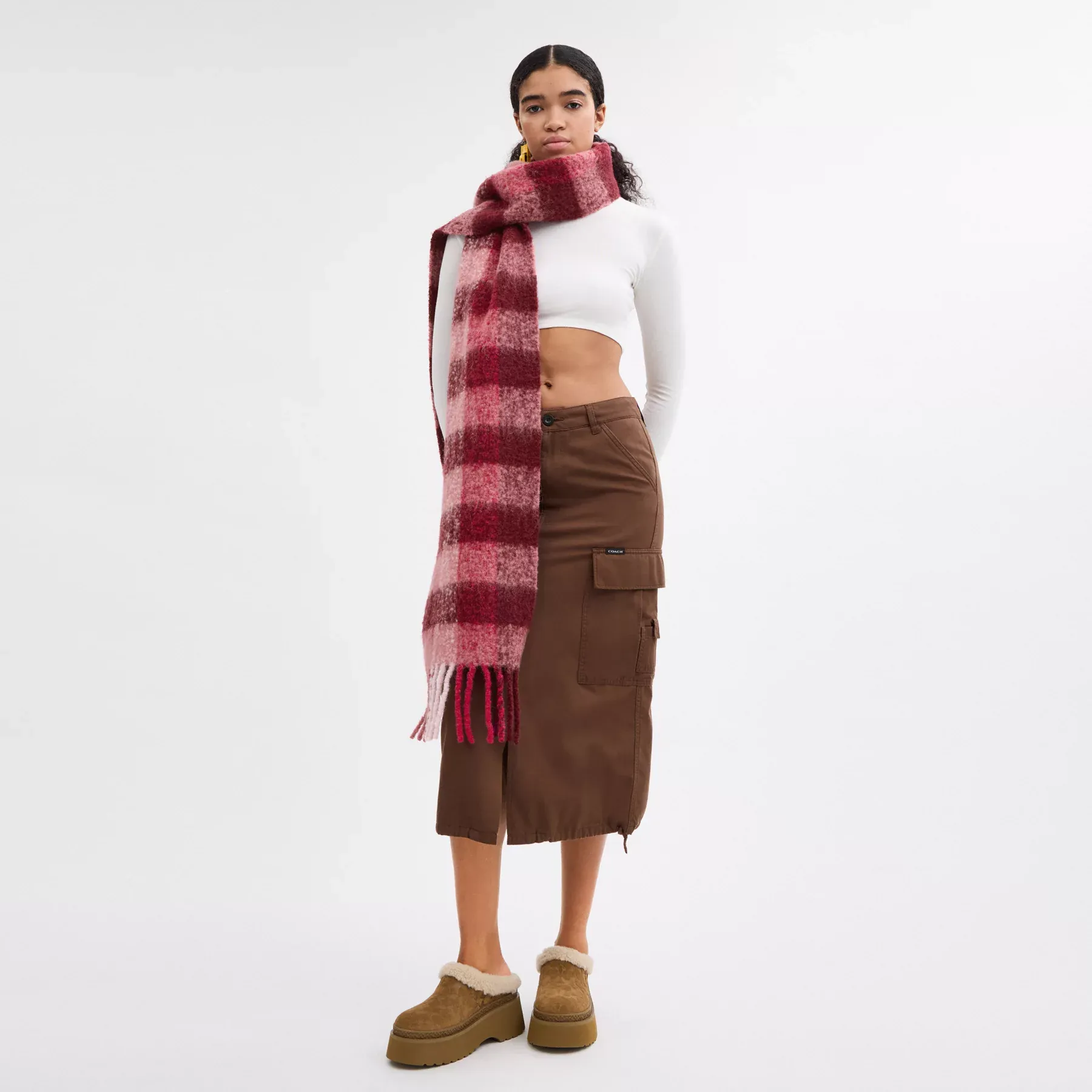 Oversized Plaid Muffler With Leather Patch Oversized Plaid Muffler With Leather Patch