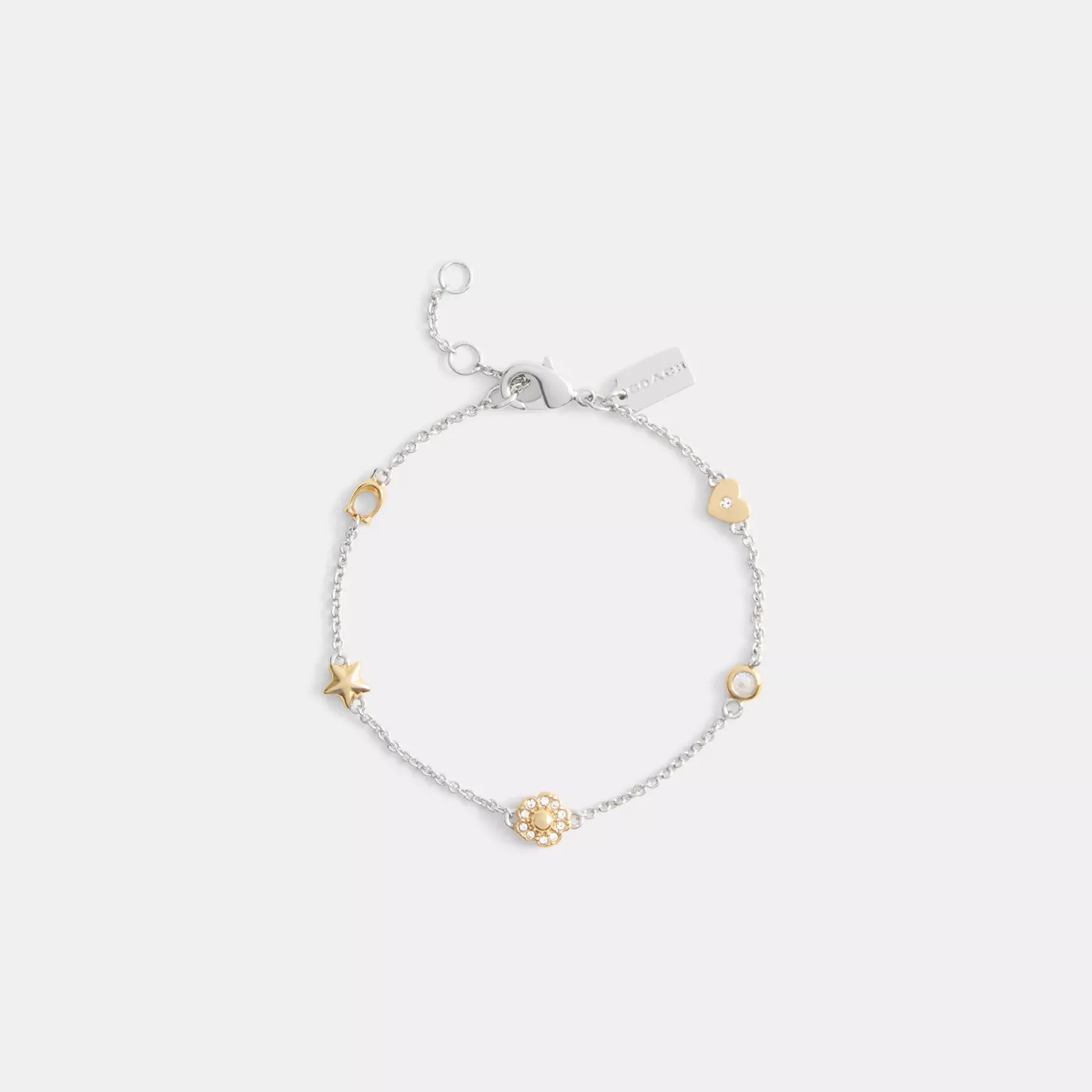 Pavé Tea Rose And Heart Linear Bracelet Pavé Tea Rose And Heart Linear Bracelet