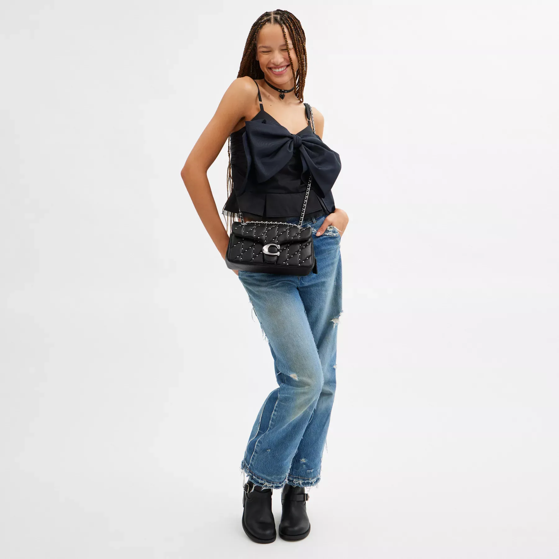 Tabby Shoulder Bag 26 With Pillow Quilting And Crystal Rivets Tabby Shoulder Bag 26 With Pillow Quilting And Crystal Rivets