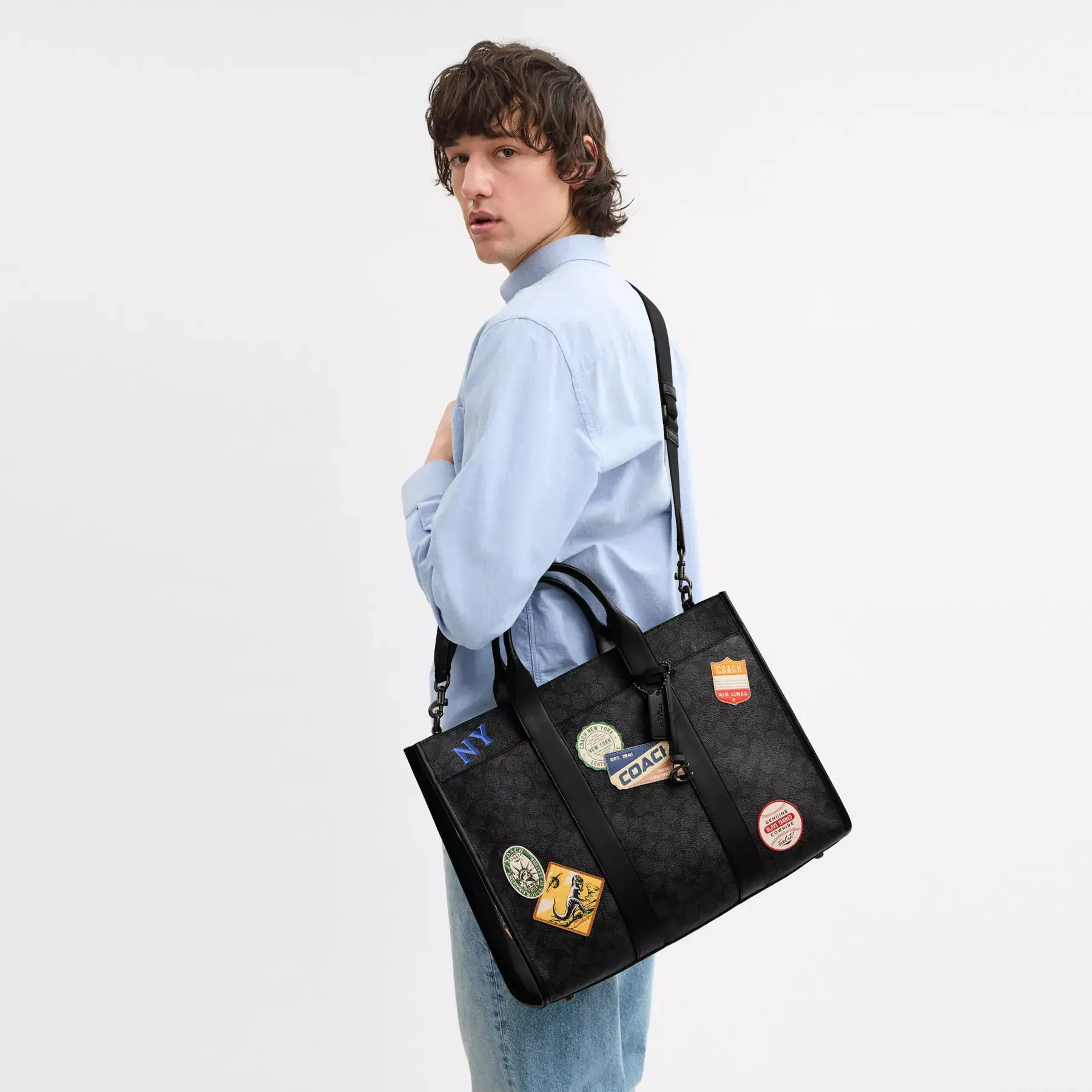 Wesley Tote In Signature Canvas With Patches Wesley Tote In Signature Canvas With Patches