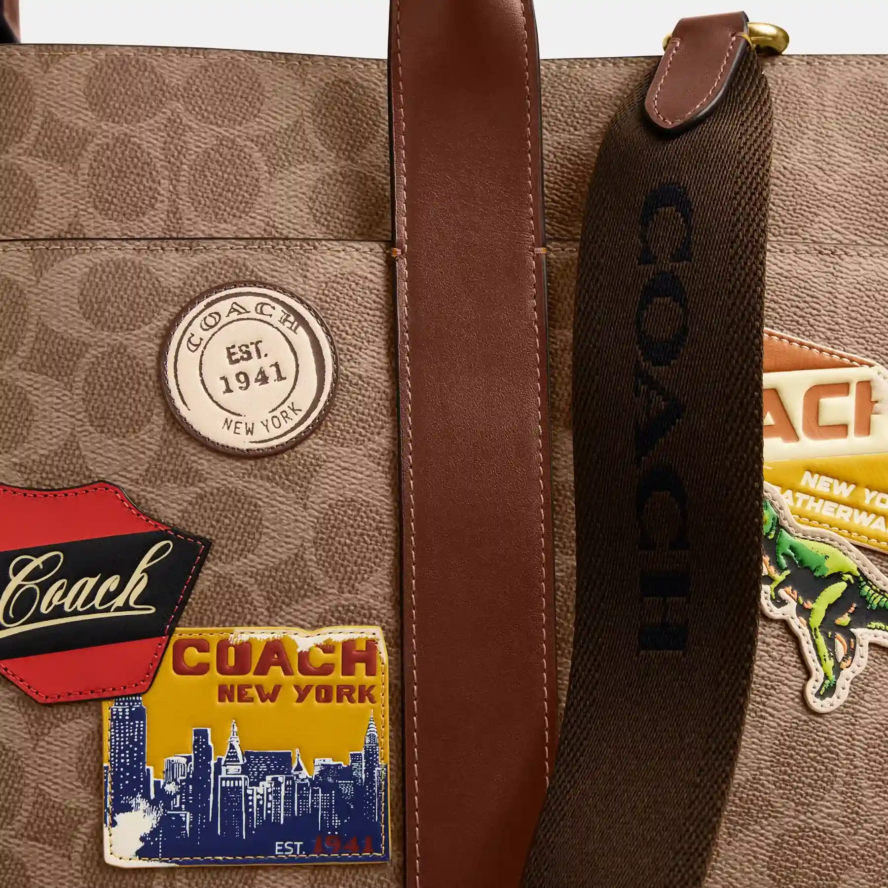 Wesley Tote In Signature Canvas With Patches Wesley Tote In Signature Canvas With Patches